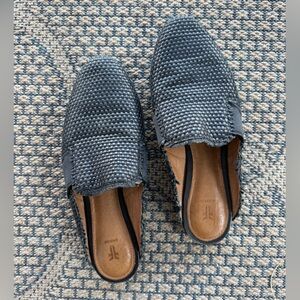 FRYE Woven Leather Black Terri Mules